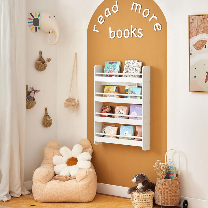 SoBuy KMB08-K-W Kinderregal Bücherregal für Kinder Wandregal Hängeregal Aufbewahrungsregal mit 4 Abl