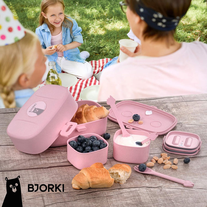 BJORKI® Bento Box für Kinder inkl. BONUS Namensticker - Auslaufsichere Lunchbox mit Fächern - Nachha