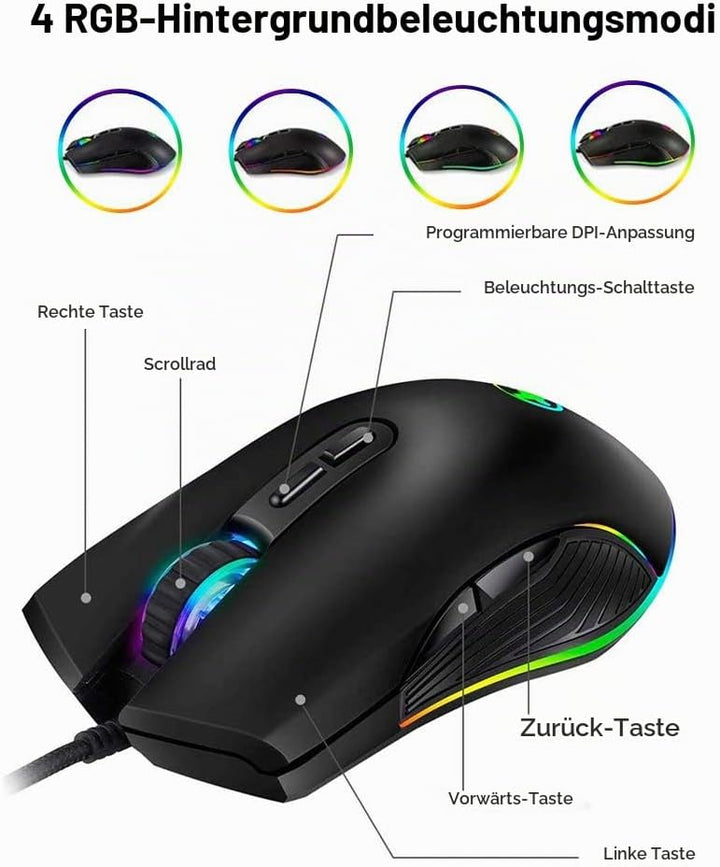 IULONEE Gaming Maus USB Typ C RGB Kabelgebundene Computer Mäuse Ergonomische Gamer Mouse Kompatibel