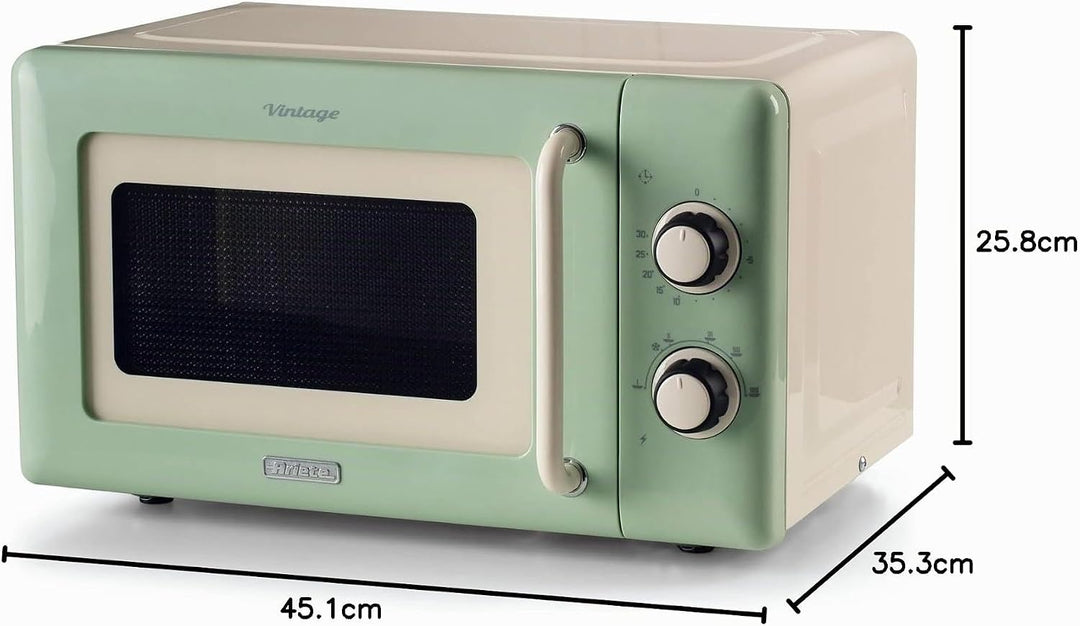 Ariete 3960 Mikrowelle Vintage, 800 W, Fassungsvermögen 20 l, 3 Funktionen, 6 Kochstufen, Timer, Grü