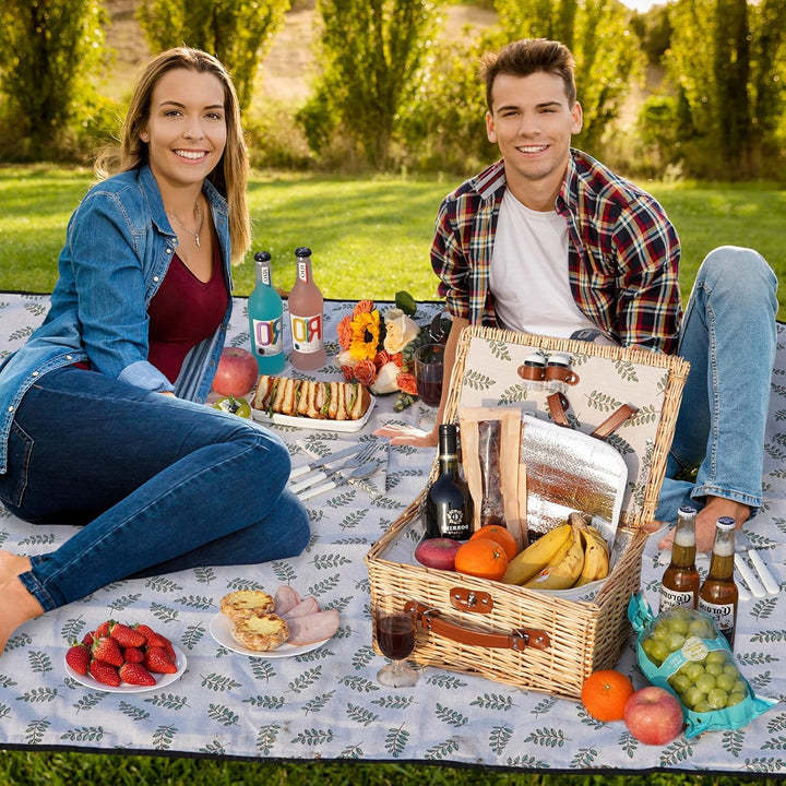 Picknickkorb für 2 Personen, Picknickkorb-Set mit Kühlfach und wasserdichte Picknickdecke, Besteck S