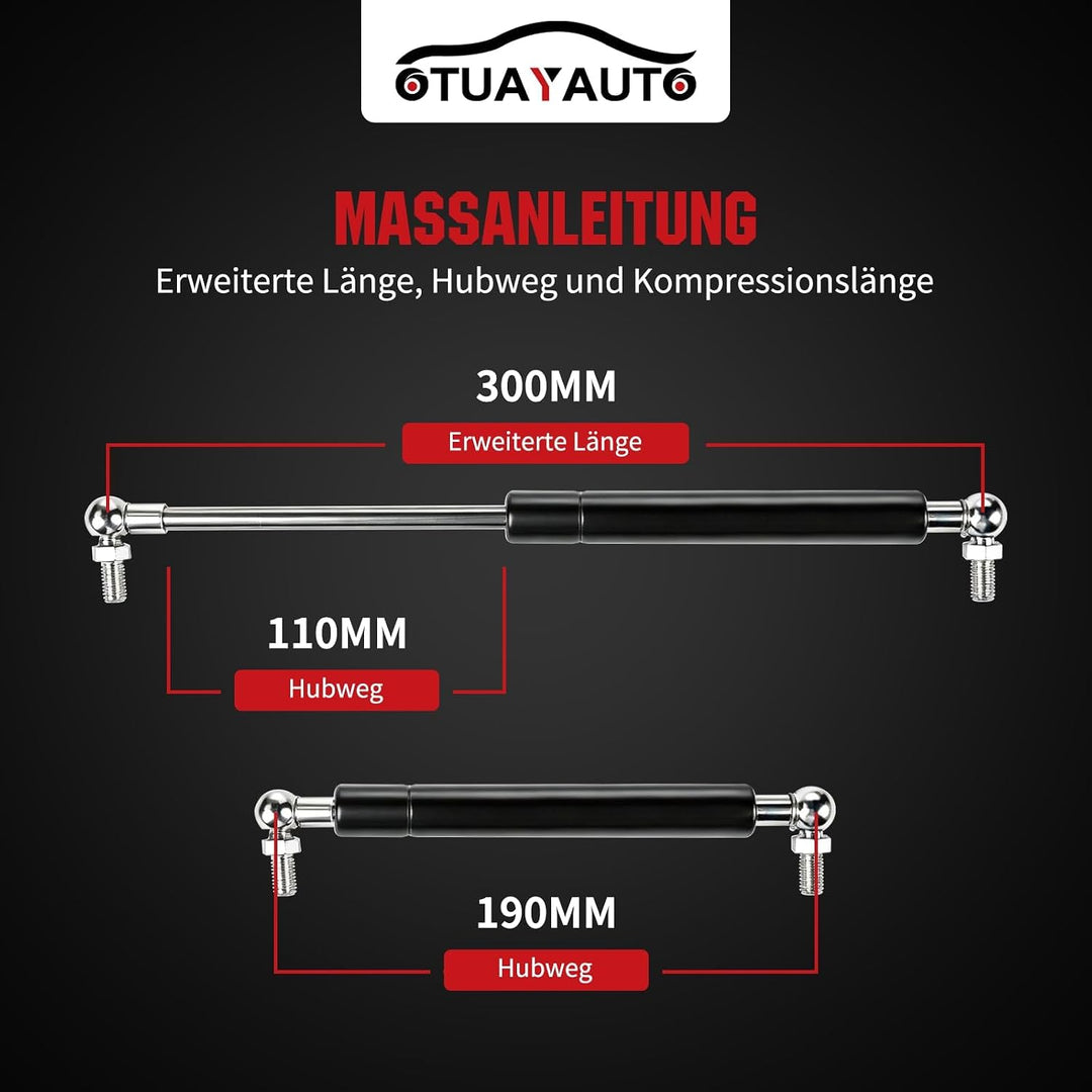 OTUAYAUTO 2 Stück Gasdruckfeder 300mm 110mm 100N, Universal Gasdruckdämpfer mit Kompressionsfeder Be
