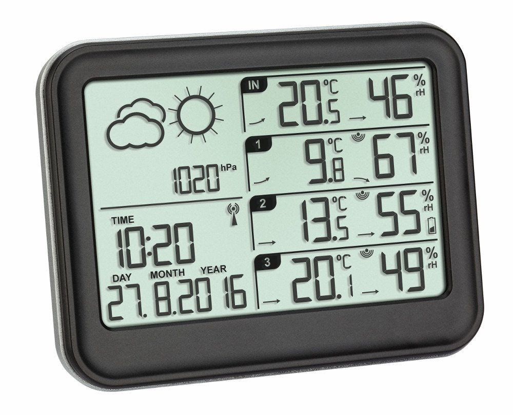 TFA Dostmann Funk-Wetterstation View, 35.1142.01, mit 3 Aussensender, inkl Funkuhr, Wettervorhersage