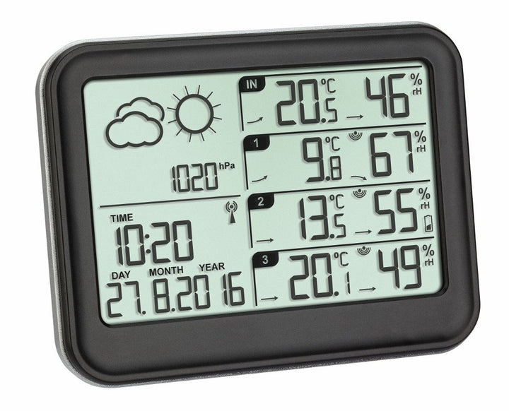 TFA Dostmann Funk-Wetterstation View, 35.1142.01, mit 3 Aussensender, inkl Funkuhr, Wettervorhersage