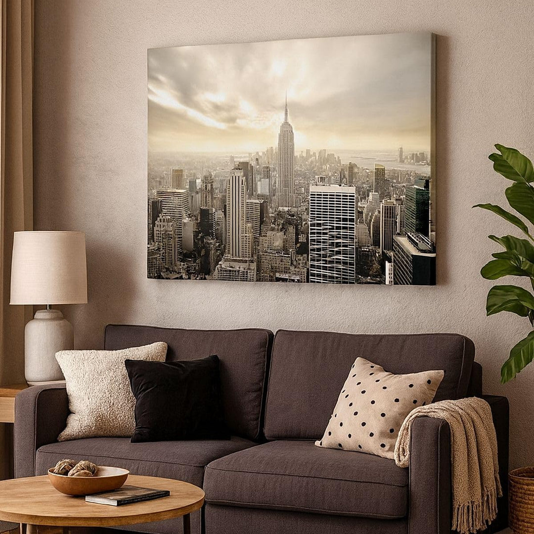 Bilder auf Leinwand 100x70cm Leinwandbild Stadt Wolkenkratzer Manhattan New York Gross Wanddeko Bild