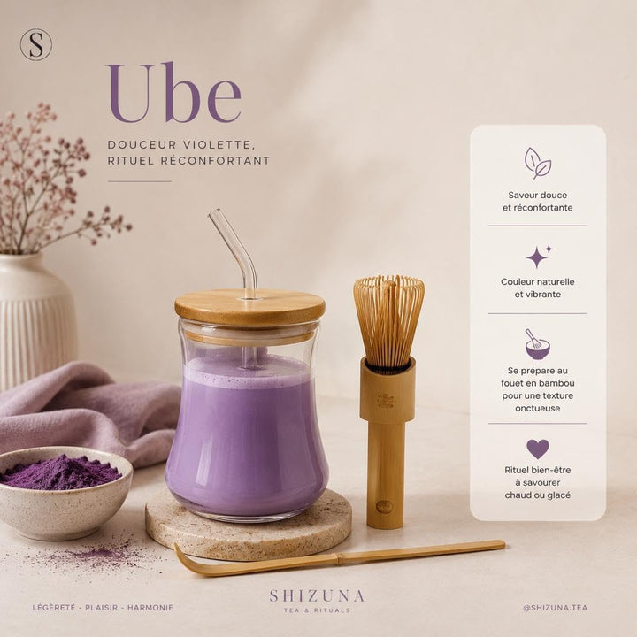 Matcha-Set aus Glas Matcha Latte, 550 ml, mit Deckel aus Bambus & Glasstrohhalm – Schneebesen aus na