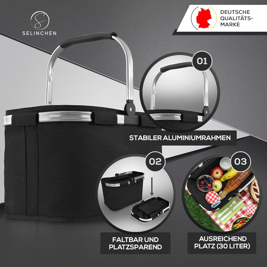 Selinchen® - Premium Einkaufskorb | Hochwertige Einkaufstasche faltbar und mit Aluminium Griff | Ide