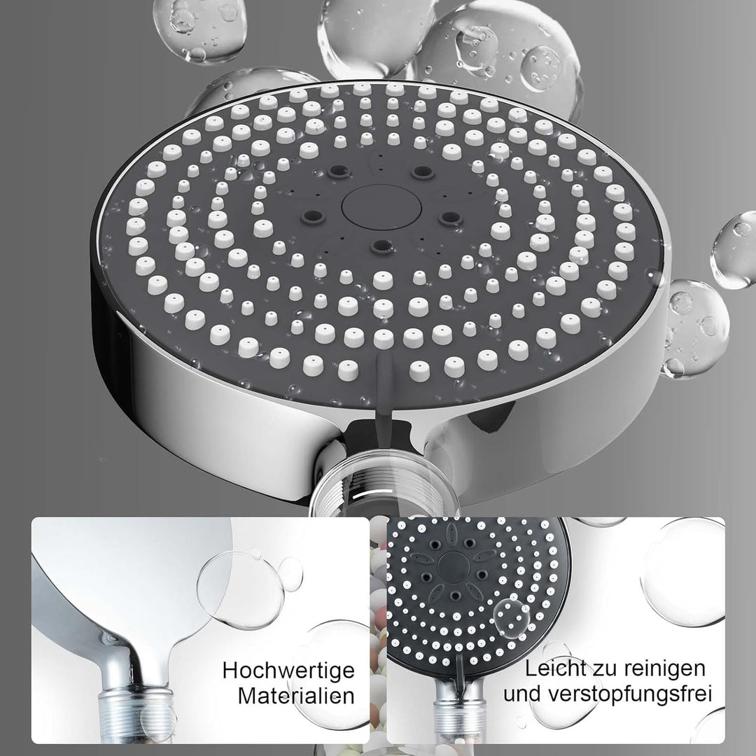 OFFO Filter Duschkopf mit Schlauch 1,6m und Halterung, Handbrause mit 6 Strahlarten, 13cm Duschkopf