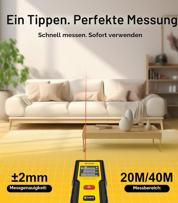 Laser Entfernungsmesser | REVASRI Digital Entfernungsmesser | Einfache Bedienung|Reichweite 50m | Mi