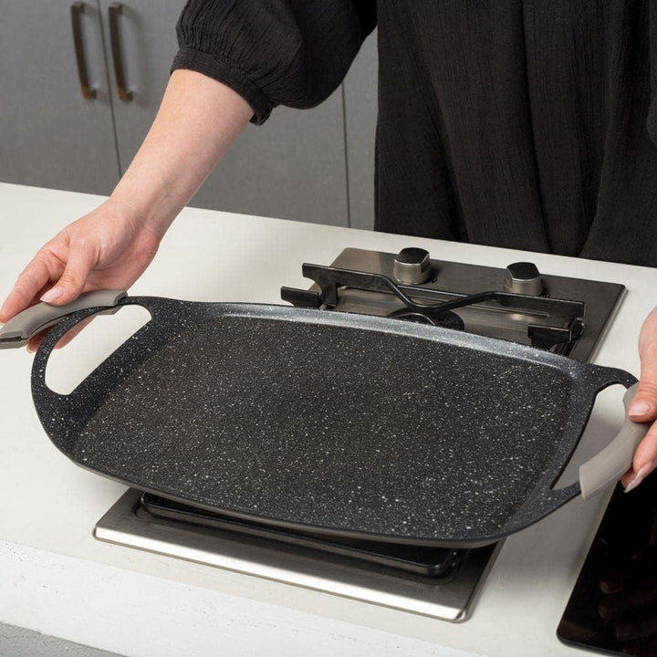 NAVA Grillplatte | Grillpfanne mit Granitbeschichtung FUNTZIO 48x29 cm zum Grillen Braten glatt geri