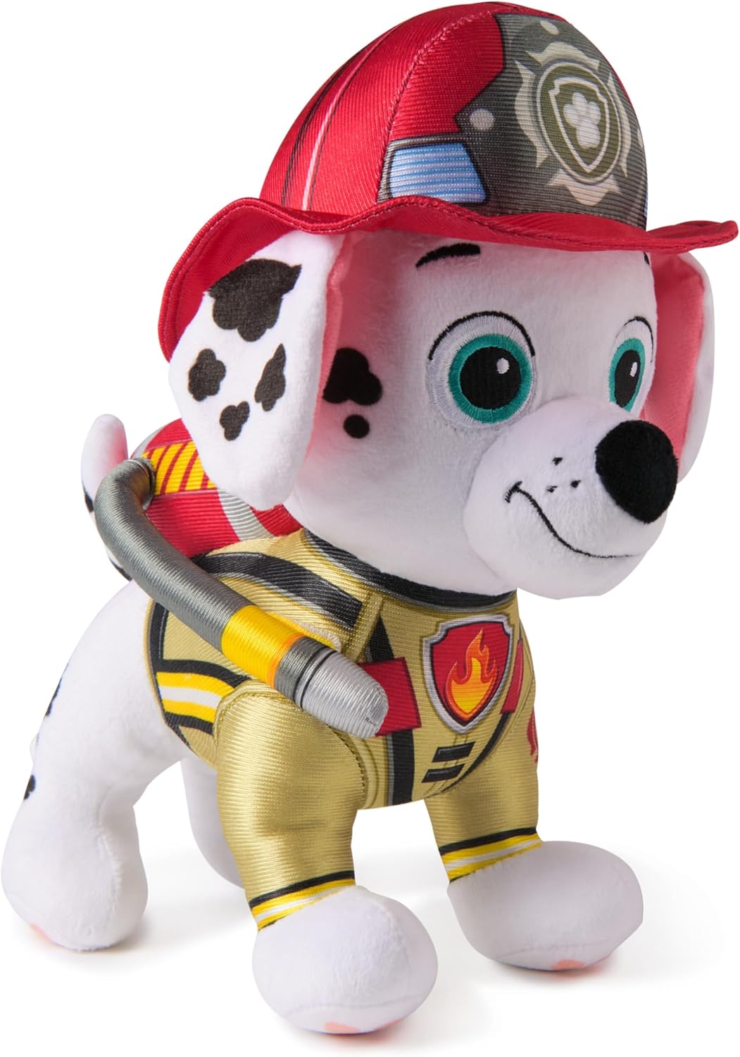 PAW PATROL Fire Rescue - Marshall Deluxe Plüschtier, 25 cm gross, in Feuerwehruniform und mit Löschr