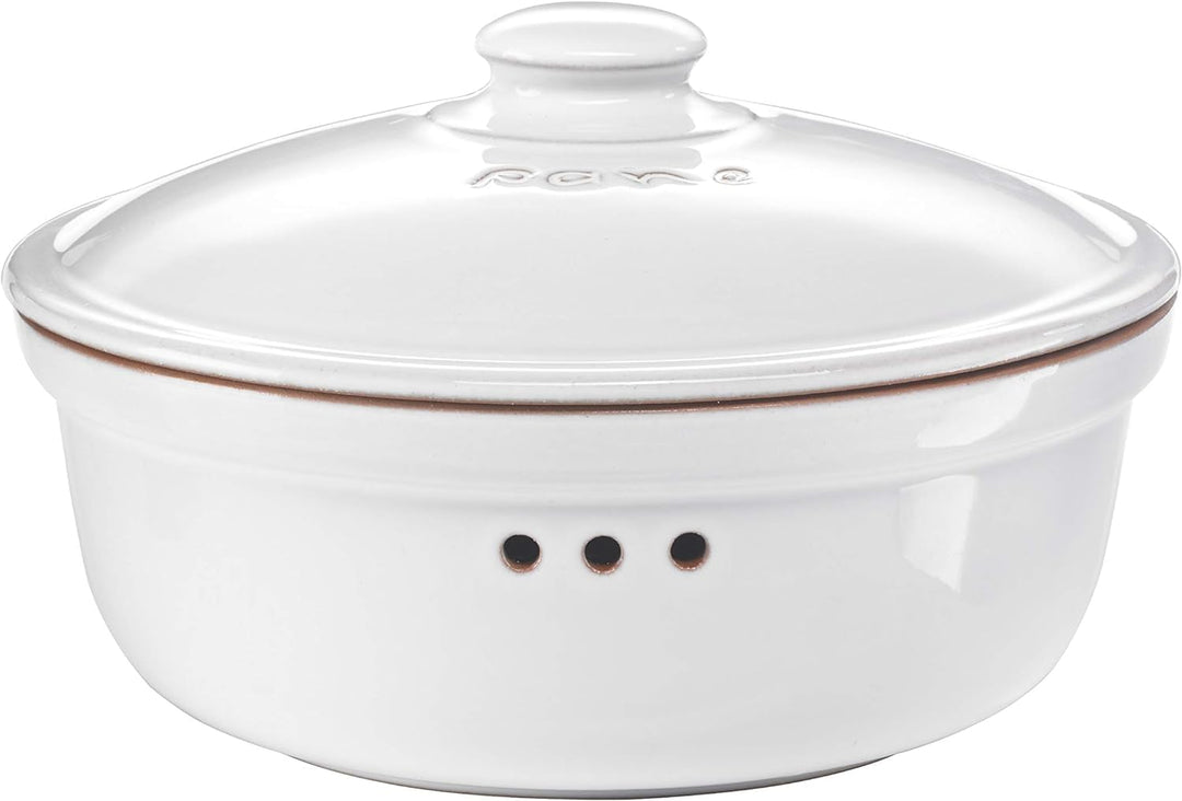 Römertopf Brottopf Rund aus Naturton – Weisse Keramik-Brotbox mit Deckel Ø 30 cm – Für Brot, Brötche