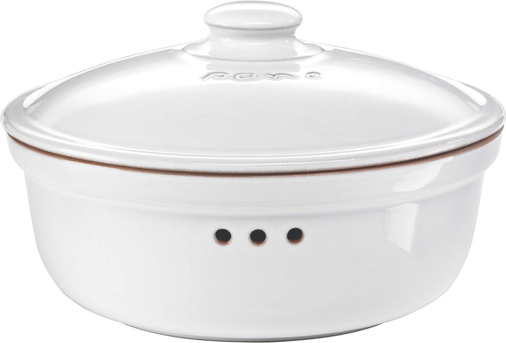 Römertopf Brottopf Rund aus Naturton – Weisse Keramik-Brotbox mit Deckel Ø 30 cm – Für Brot, Brötche