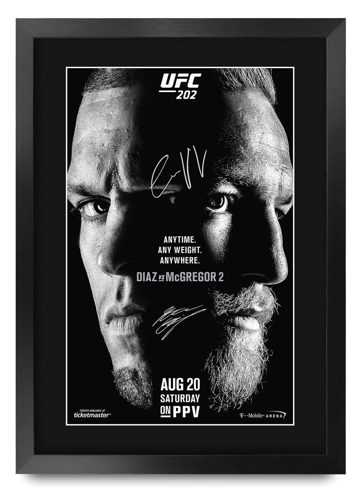 HWC Trading A3 FR UFC 202 Programm Poster Conor McGregor Nate Diaz signiertes Geschenk gerahmt A3 ge