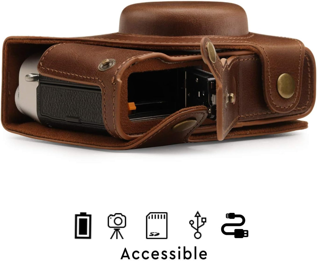 MegaGear MG1893 Ever Ready Kameratasche aus echtem Leder, kompatibel mit Fujifilm X100V, Braun, Brau