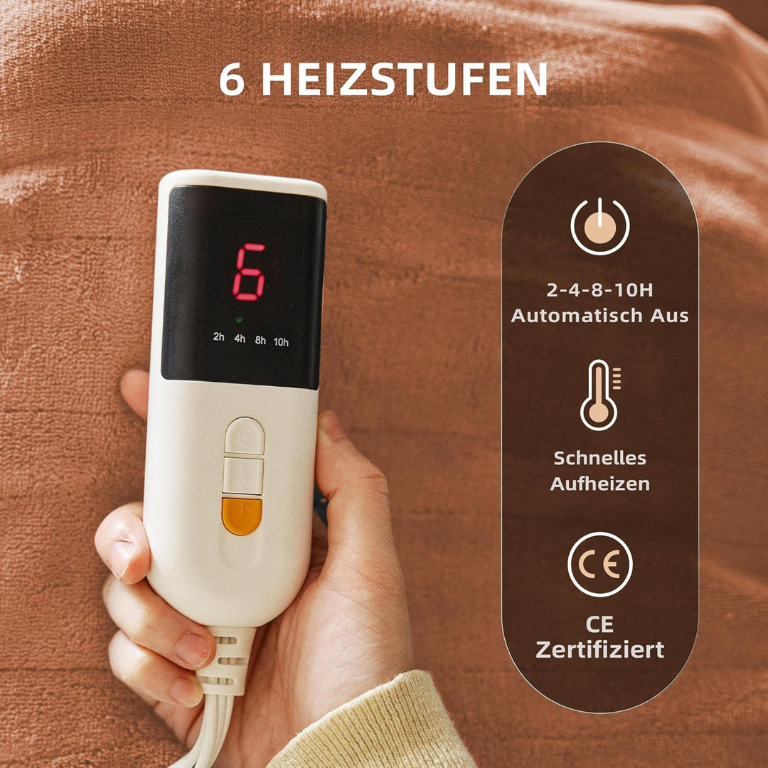 JET'S HOME Heizdecke 130x180cm - Wärmedecke Heizdecke mit Abschaltautomatik Einstellbarer Timer 10 S