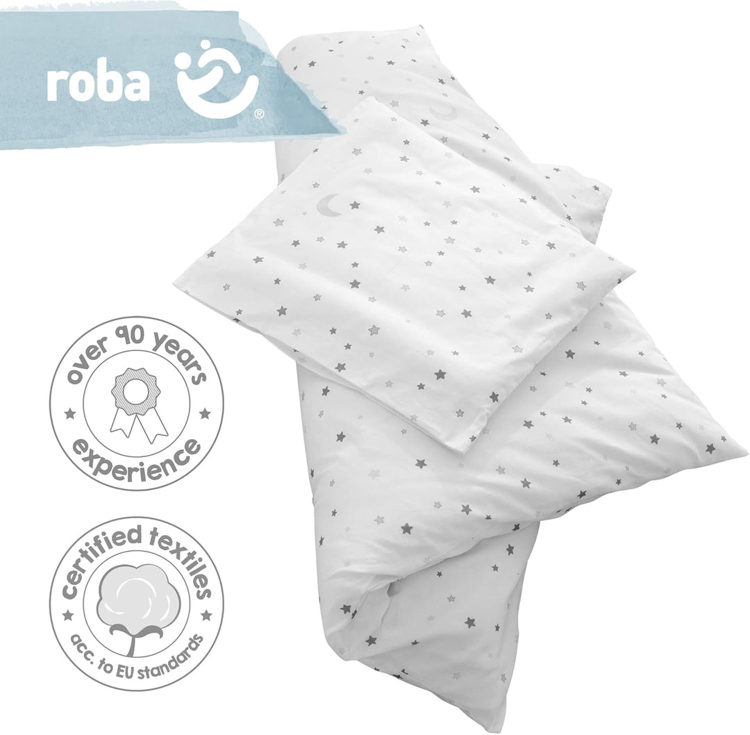 roba Babybettwäsche 80 x 80 cm - Sternenzauber grau - Wiegenbettwäsche Baby Set 2 teilig - Decken &