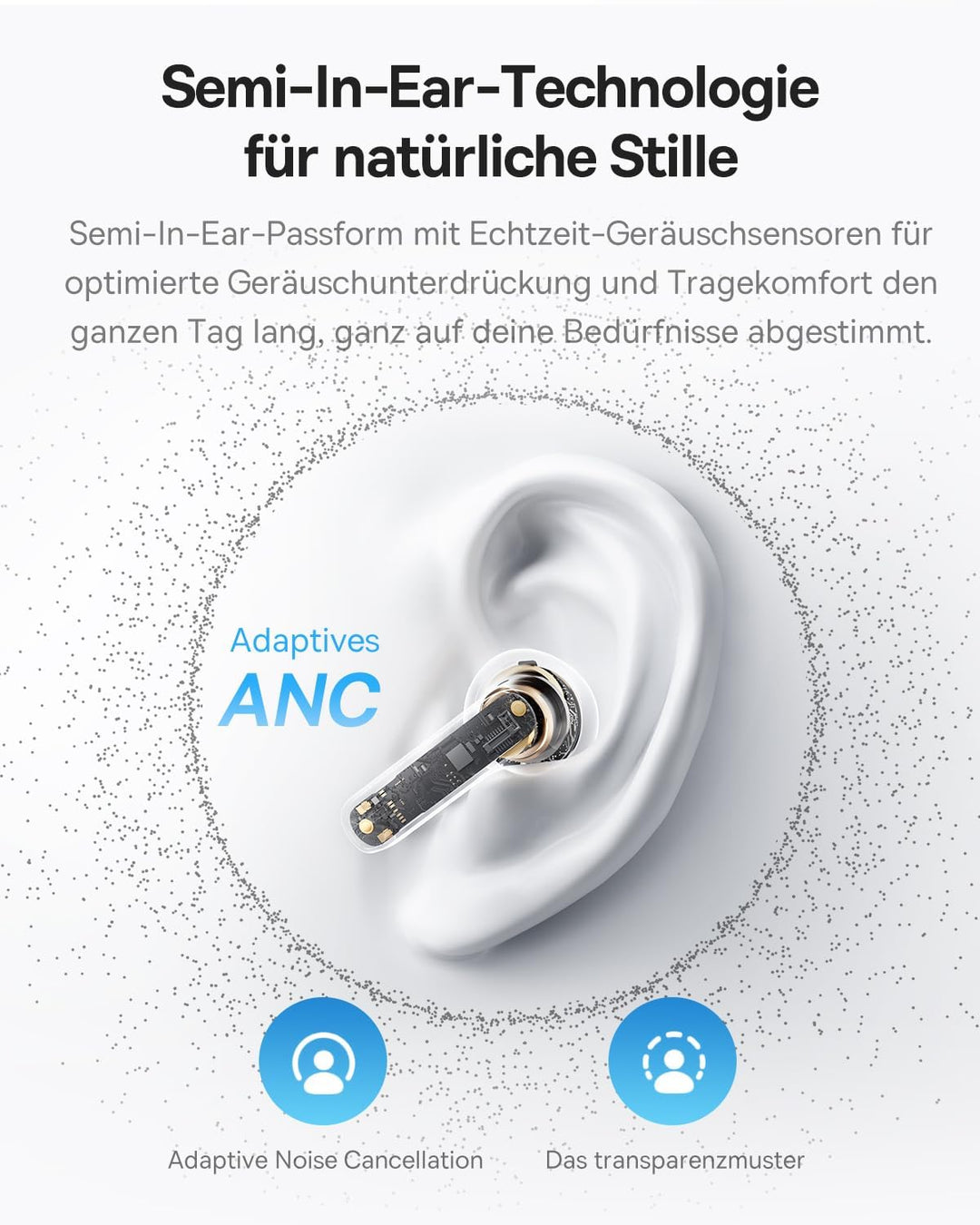 Baseus BS1 NC Semi-In-Ear Kopfhörer Bluetooth Noise Cancelling, Kopfhörer Kabellos mit Geräuschunter