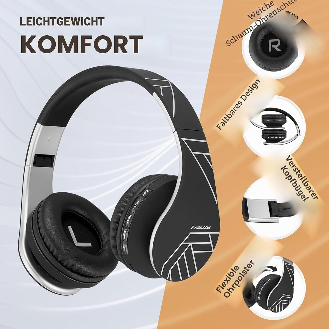 PowerLocus P1 Bluetooth Kopfhörer Kabellos, Wireless 5.0 Bluetooth Kopfhörer Over-Ear, Over Ear Kopf