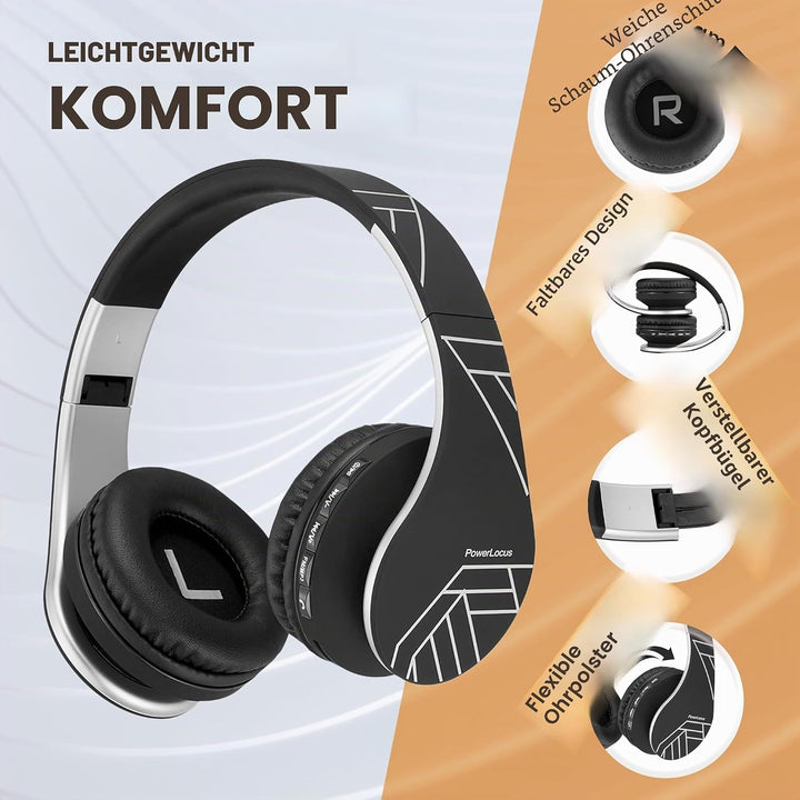 PowerLocus P1 Bluetooth Kopfhörer Kabellos, Wireless 5.0 Bluetooth Kopfhörer Over-Ear, Over Ear Kopf