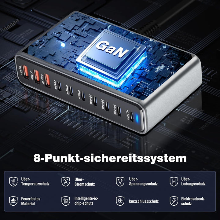 765W USB C Ladegerät Mehrfach,PD 140 W Schnellladegerät 10 Ports Ladestation GaN-III Charger with 7