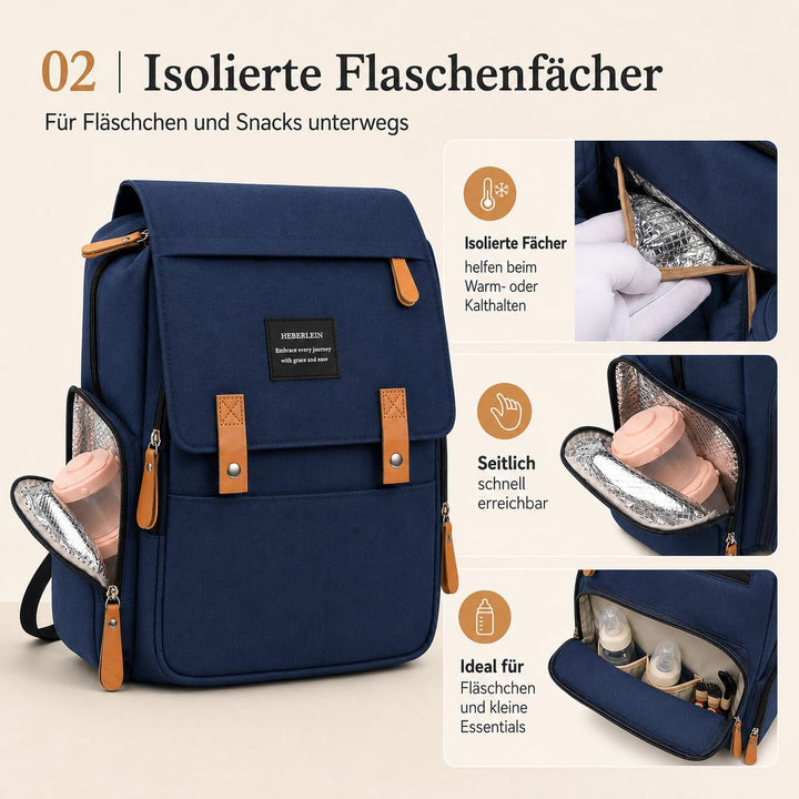 Heberlein Prestige Baby Wickelrucksack - grosse Wickeltasche für Mama &amp; Papa, wasserabweisend mit vi