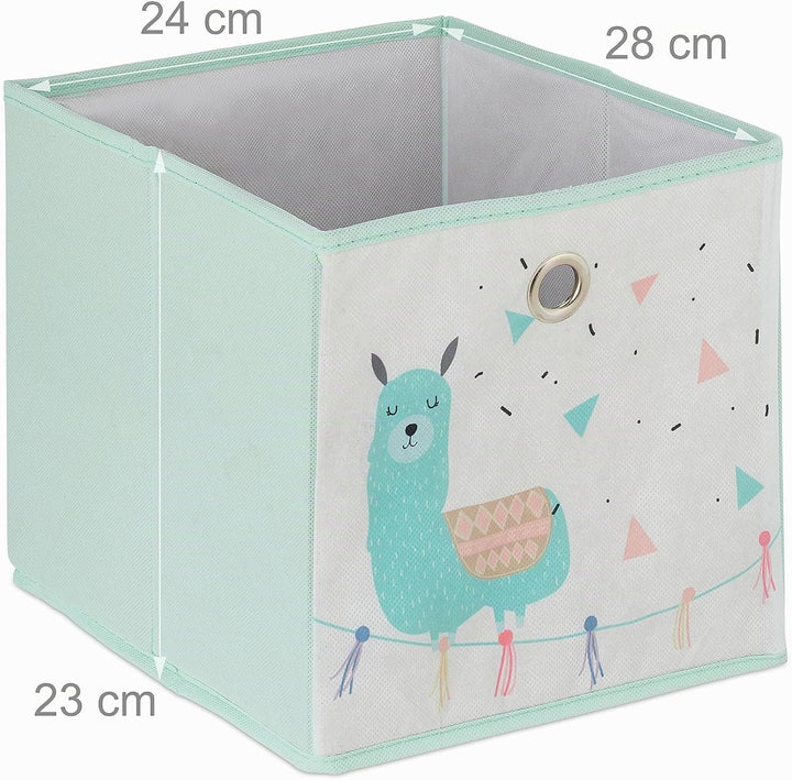 Relaxdays Kinderregal mit 4 Boxen, Jungen &amp; Mädchen, Lama-Design, Regal Kinderzimmer, Spielzeug, HBT