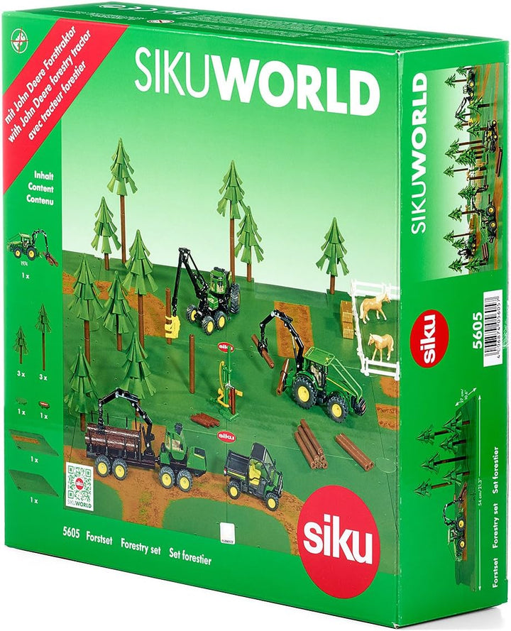 siku 5605, Forst-Set mit Traktor, 2 Grundplatten und 5 Bäumen, Kunststoff/Metall, Grün, Viele Funkti