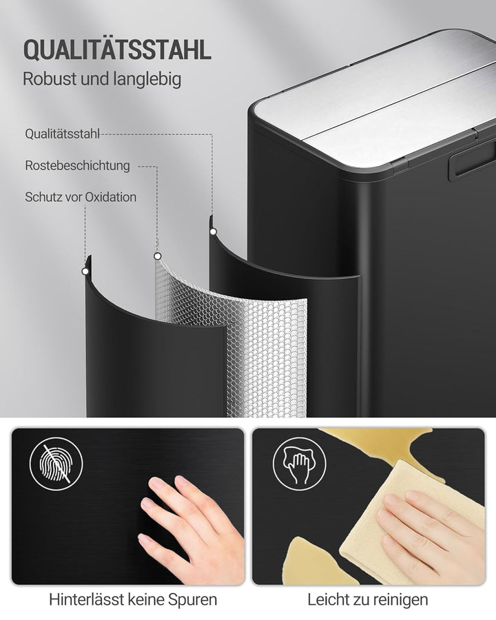 Hzuaneri Mülleimer Küche, 2 x 28 Liter Mülleimer Schmal, Mülltrennsystem mit Herausnehmbarem Innenei