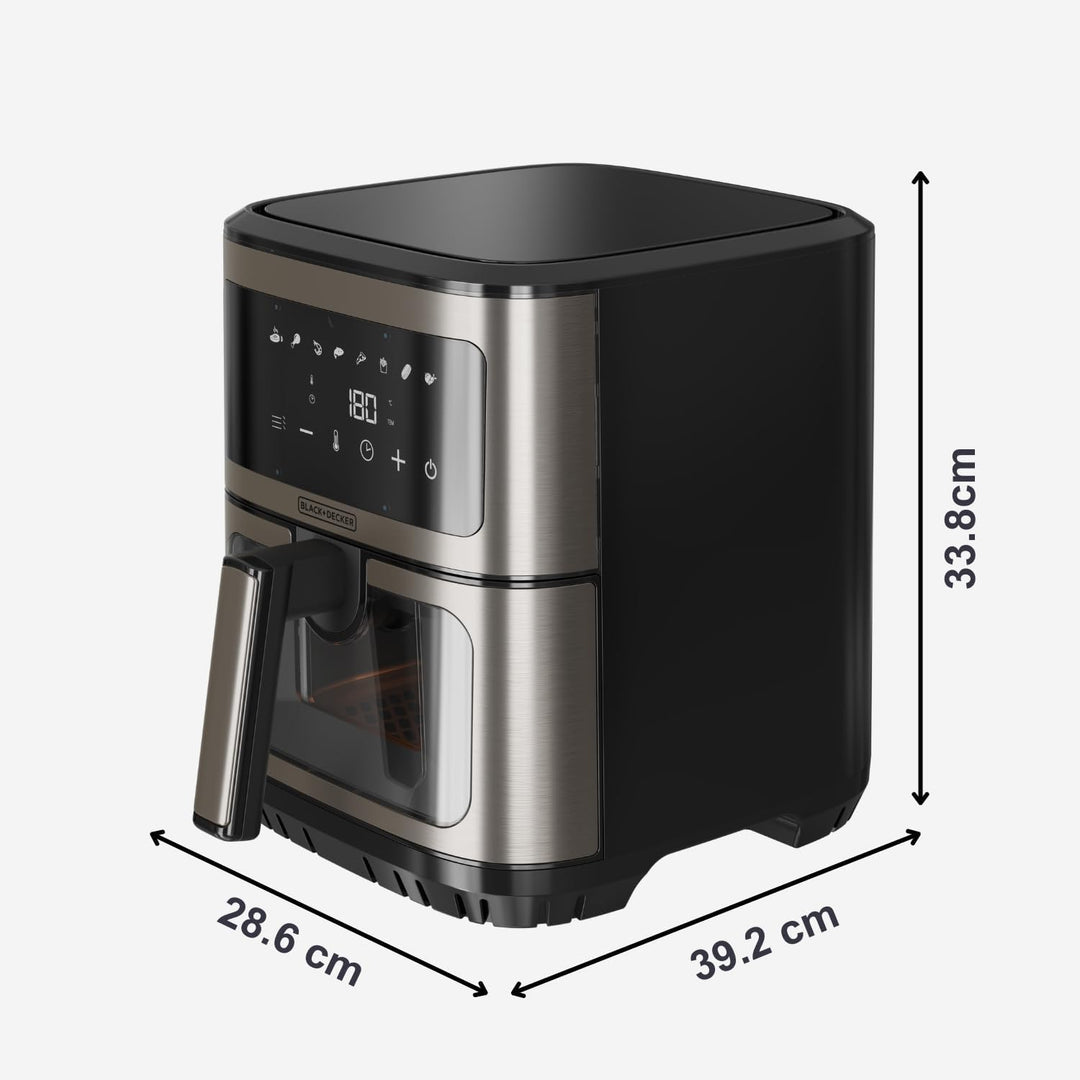 Black+Decker – Heissluftfritteuse ohne Öl BXAF2501E | 1600 W | 6,5 L | 8 Programme | Touchscreen | T