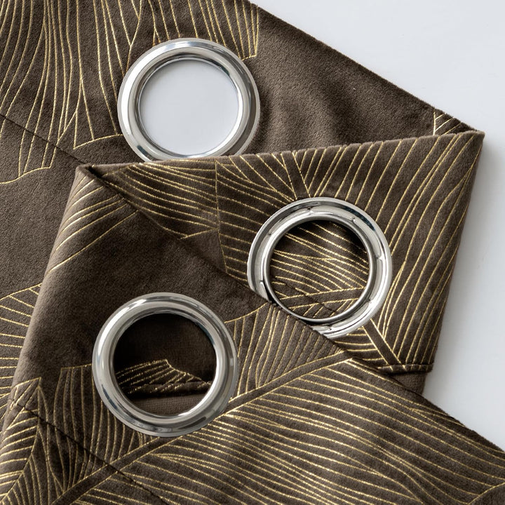 MIULEE Vorhänge Samt mit Goldfolie Blätter Muster, 2 Stück Taupe Samt Gardinen mit Ösen, Jedes 245 c