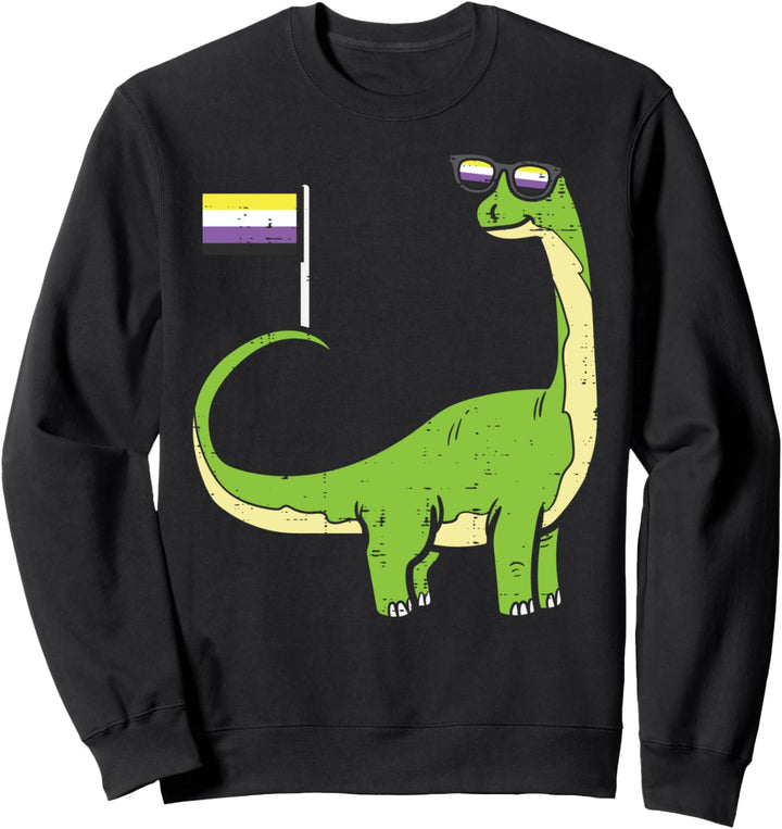 Brontosaurus Dinosaur Dino LGBTQ Non-Binary Flag Genderqueer Sweatshirt