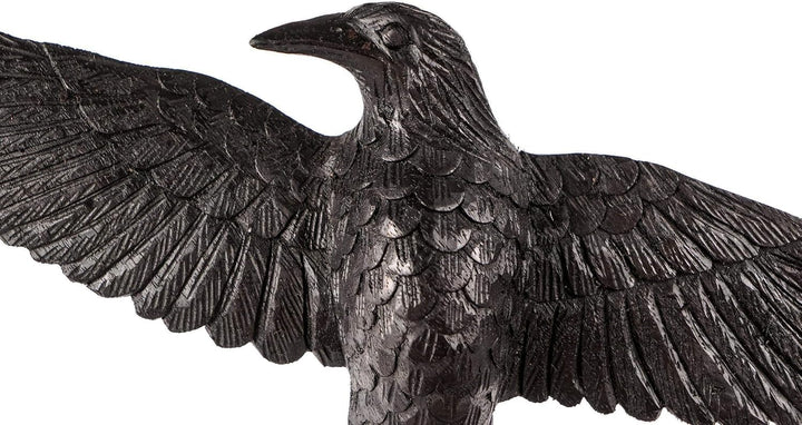 Windalf Wikinger Raben Holz Wandskulptur Munin 27 cm Odons Schwarzer Rabe Hugin Munin Links schauend