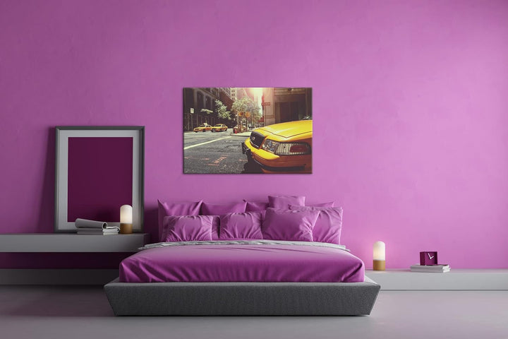 deyoli klassische Taxis in New York Format: 80x60 als Leinwandbild, Motiv fertig gerahmt auf Echthol
