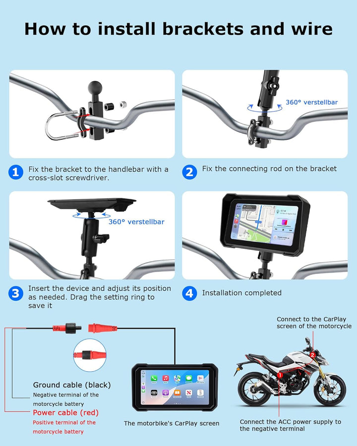 6,3" Motorrad CarPlay &amp; Android Auto Bildschirm, IP67 Ganzkörper Wasserdichter Motorräder Display GP