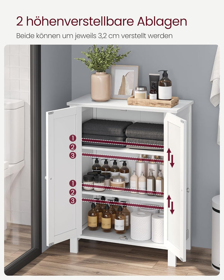 VASAGLE Badezimmerschrank, freistehender Badschrank, Aufbewahrungsschrank mit 2 Türen, mit 2 verstel