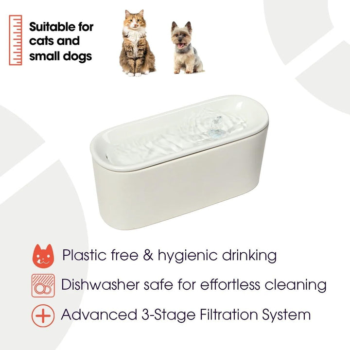 Cat Mate USB Keramik-Trinkbrunnen – Für Katzen und kleine Hunde mit 3-Stufen-Filtersystem, Hellgrau,