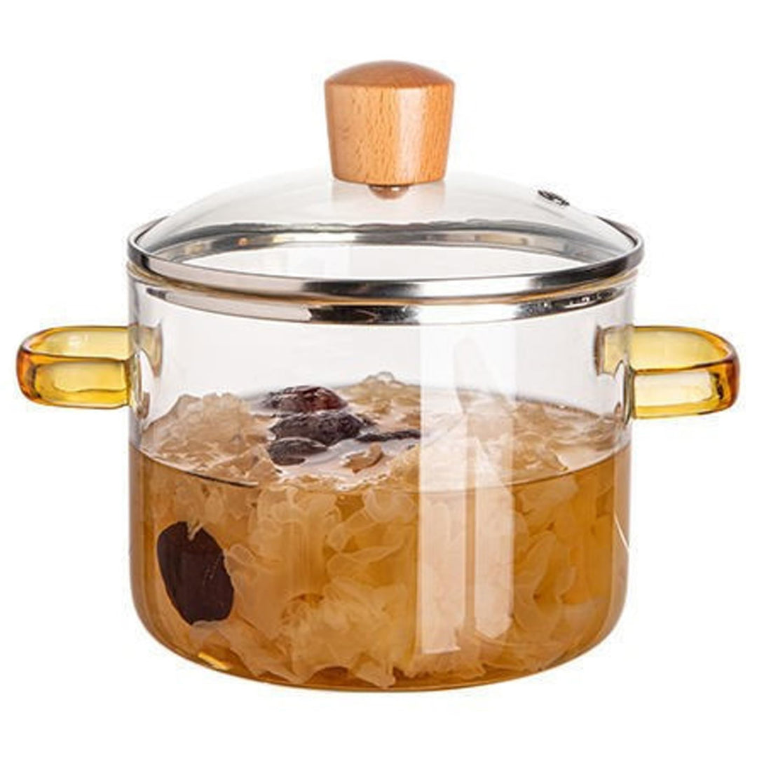 Glastopf mit Deckel 1,6L Dual Griff klarer topf mikrowellenmarkierbares kochertopf hitzebeständig un