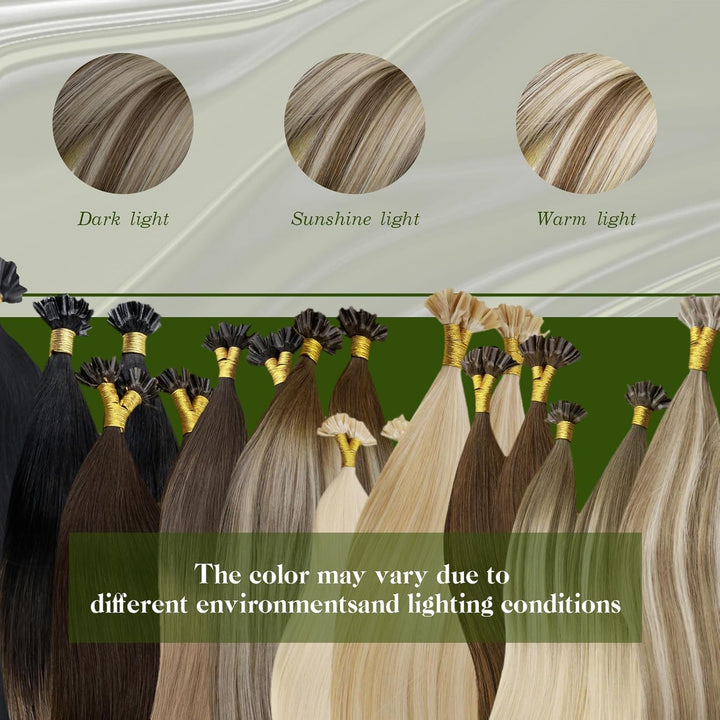 RUNATURE Extensions Echthaar Bondings 35cm Keratin U Tip Haarverlängerung Balayage Braun zu Blond 50
