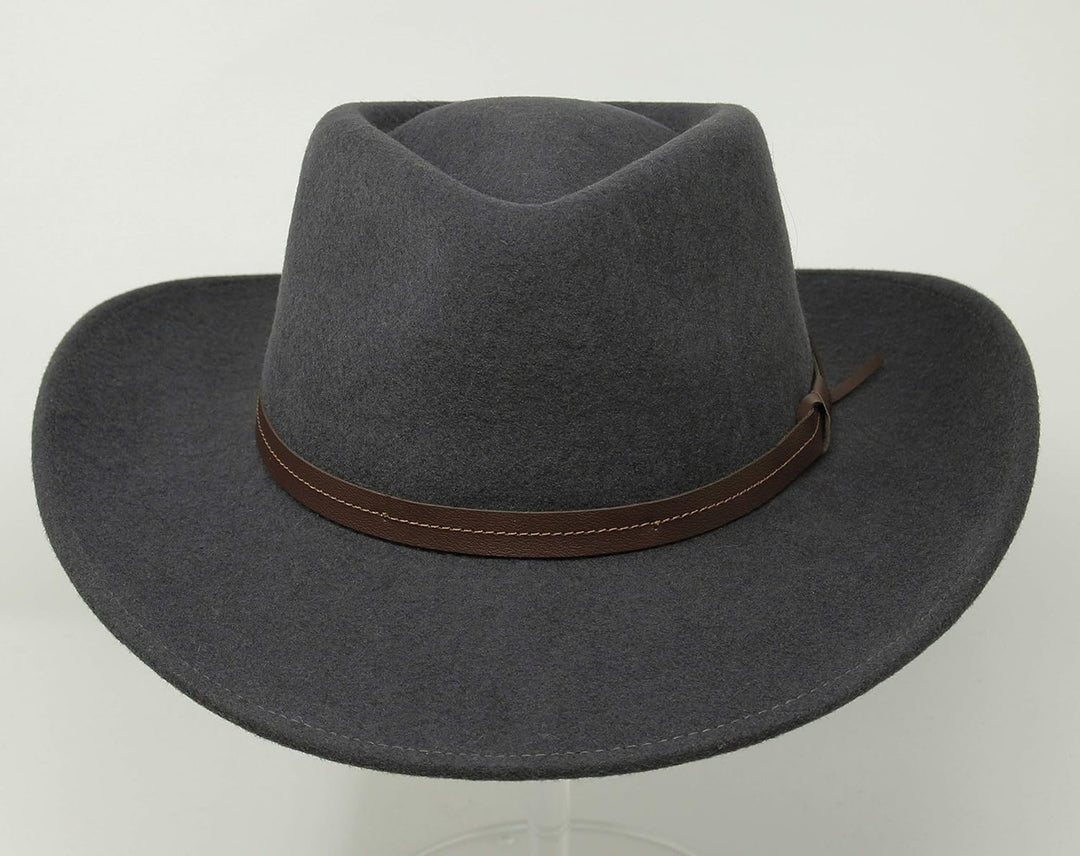 Hardy - Leichter Fedora Hut mit breiter Krempe und Lederband - 100% Wollfilz - Für die Reise knautsc