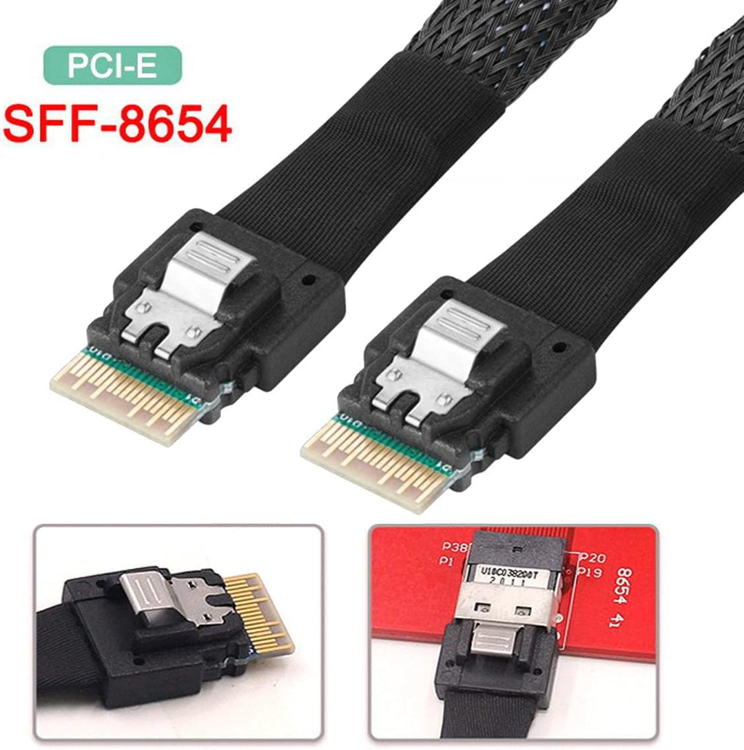 Cablecc PCI-E Slimline SAS 4.0 SFF-8654 4i 38pin Host auf SFF-8654 Slim SAS Zielkabel, 40 cm Black S