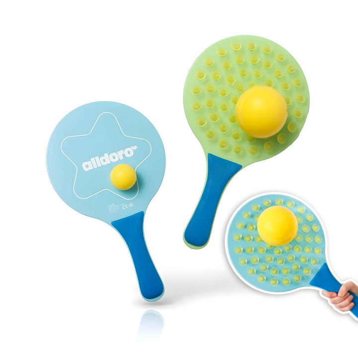 alldoro 60070 Sticky Beachball-Set - 2in1 Strandspiel mit 2 ergonomischen Schlägern + 2 Bällen, eins