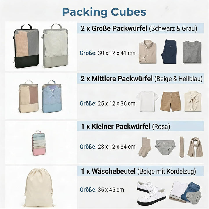 Koffer Organizer, 6er Set Multicolor Packing Cubes Kompression mit Langgriff, Packwürfel für Reise B
