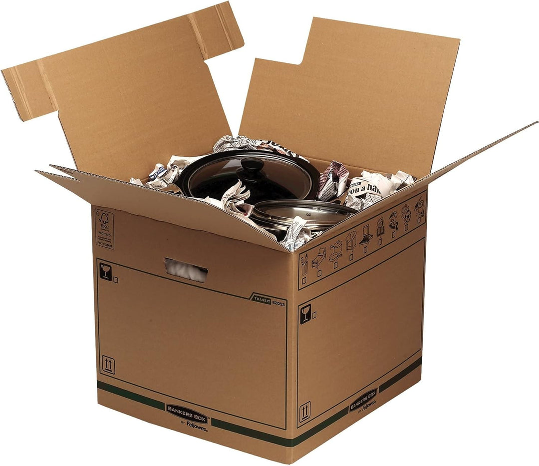 Bankers Box by Fellowes Transit grosse Umzugskiste, 5er-Pack, 47 x 48 x 41,2 cm, 47 x 48 x 41,2 cm