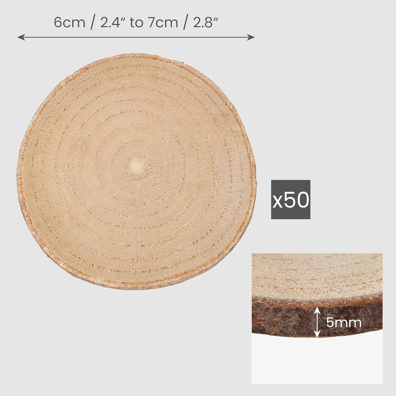 Kurtzy 50er Pack Natürliche Runde Holzscheiben zum Basteln - 6-7cm Durchmesser - Holzscheiben Rund m