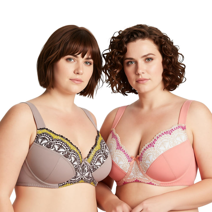 Curve Muse Damen Übergrösse Minimizer Bügel-BH mit Stickspitze - 2er Pack 75C Braun, Pfirsich Bernst