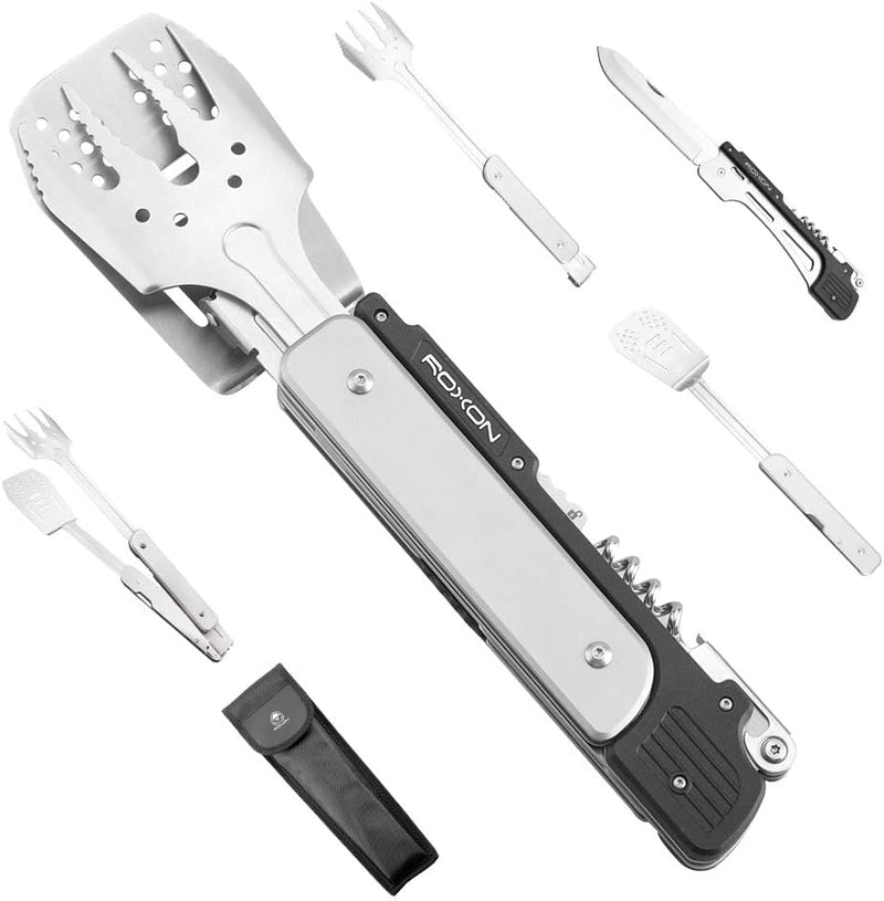 Roxon MBT3 6-in-1 Multifunktionales abnehmbares faltbares Grillwerkzeug-Set für Hinterhof-Grillen, B