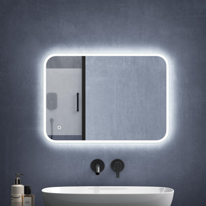Mai & Mai Badspiegel mit LED Beleuchtung Wandspiegel 50x70cm Bad-Spiegel mit Touchschalter, Beschlag