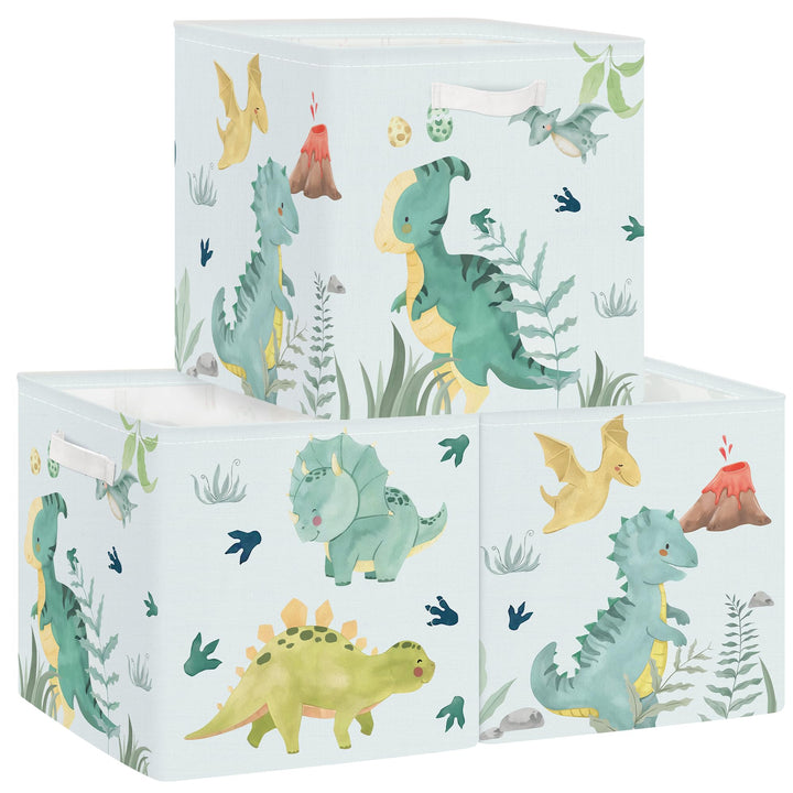 Clastyle 3 Stück Dinosaurier Aufbewahrungsbox Stoff für Kallax Faltbar Aufbewahrungskorb Klein Schra