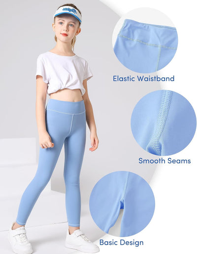Domee Mädchen Sport Leggings Sporthosen Einfarbig 3er-Pack Kastanienbraun + Hellblau + Grau 6 Jahre,